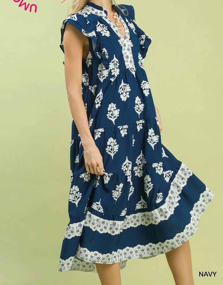 Tiered Ruffle Sleeve Maxi Dress