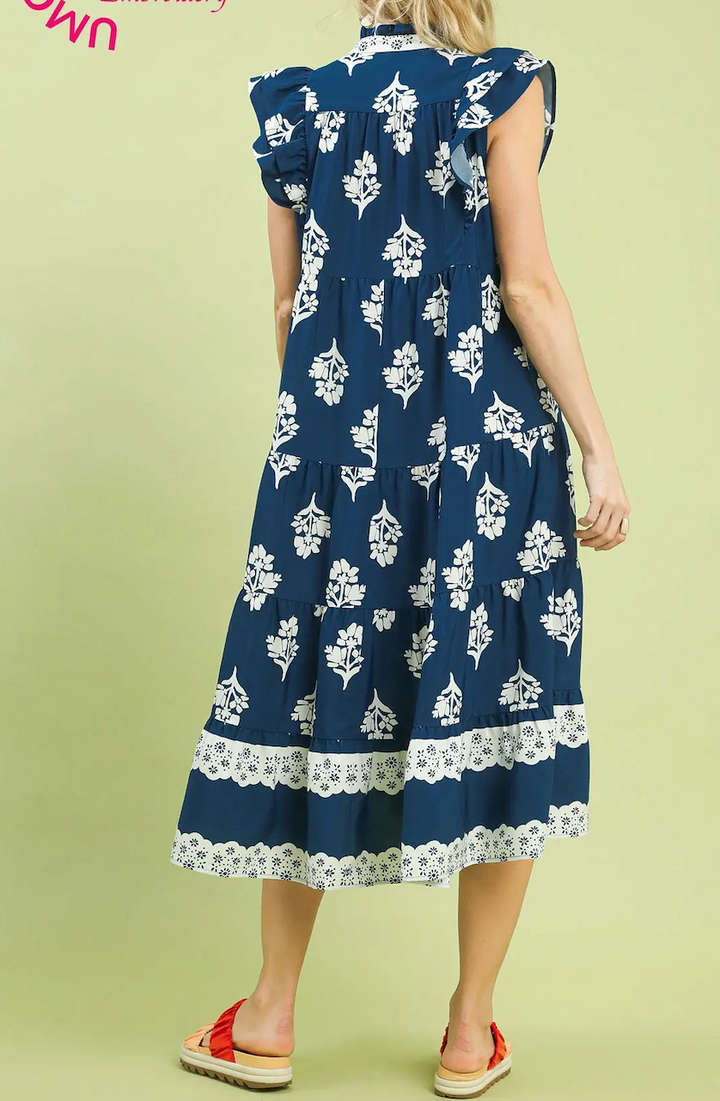 Tiered Ruffle Sleeve Maxi Dress