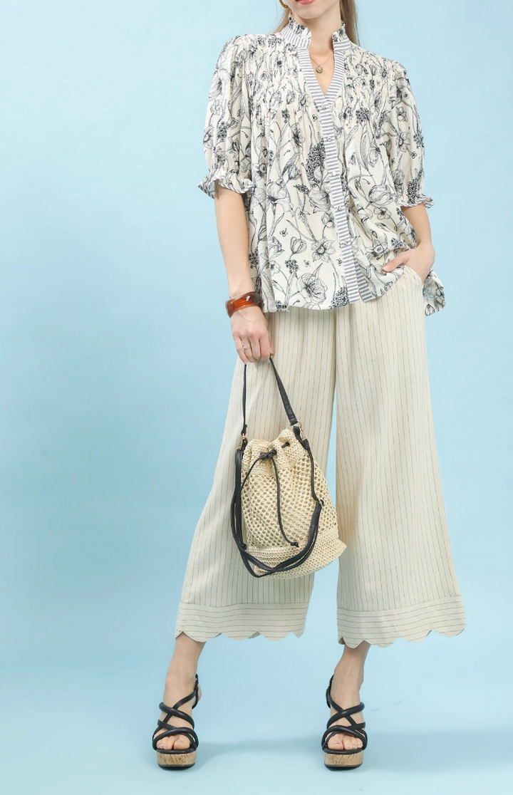 Mixed Print Button Front Top