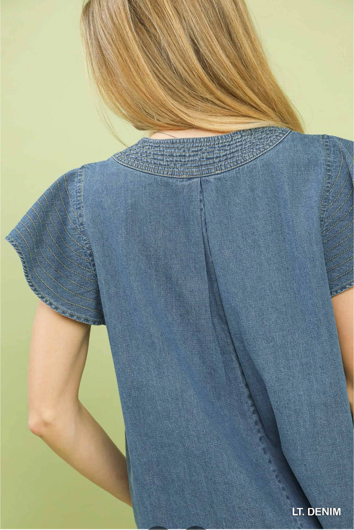 Cap Sleeve Denim Top