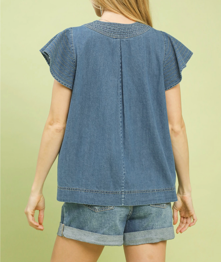 Cap Sleeve Denim Top
