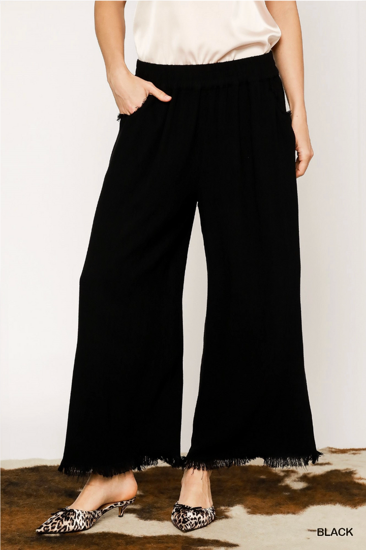 Frayed Hem Wide-Leg Pants