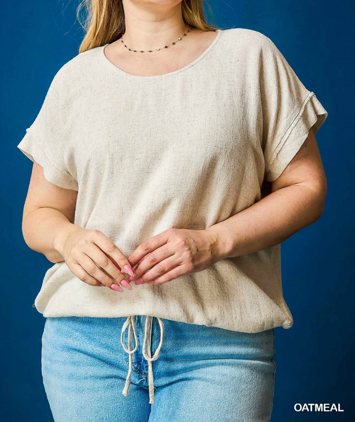 Drawstring Linen Blend Top