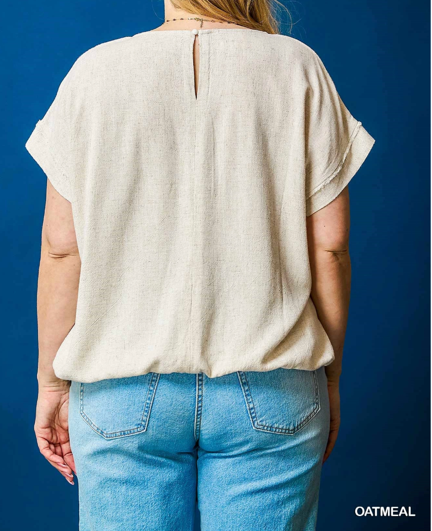 Drawstring Linen Blend Top