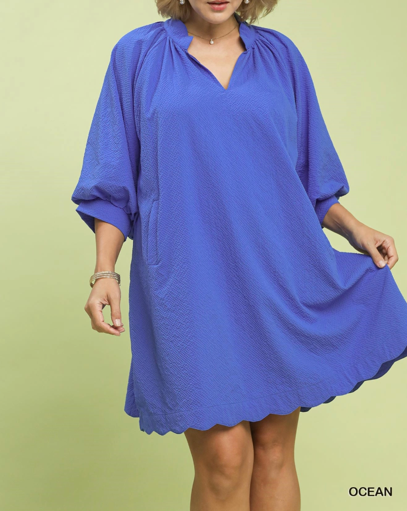 Umgee Women Textured Pocket Mini Dress with Balloon Sleeves – s e r e n d i p i t y