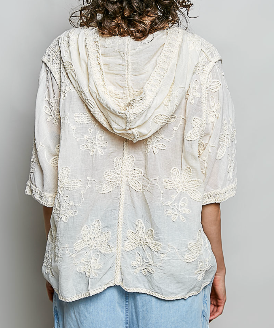 Floral Crochet Button-Front Relaxed Blouse