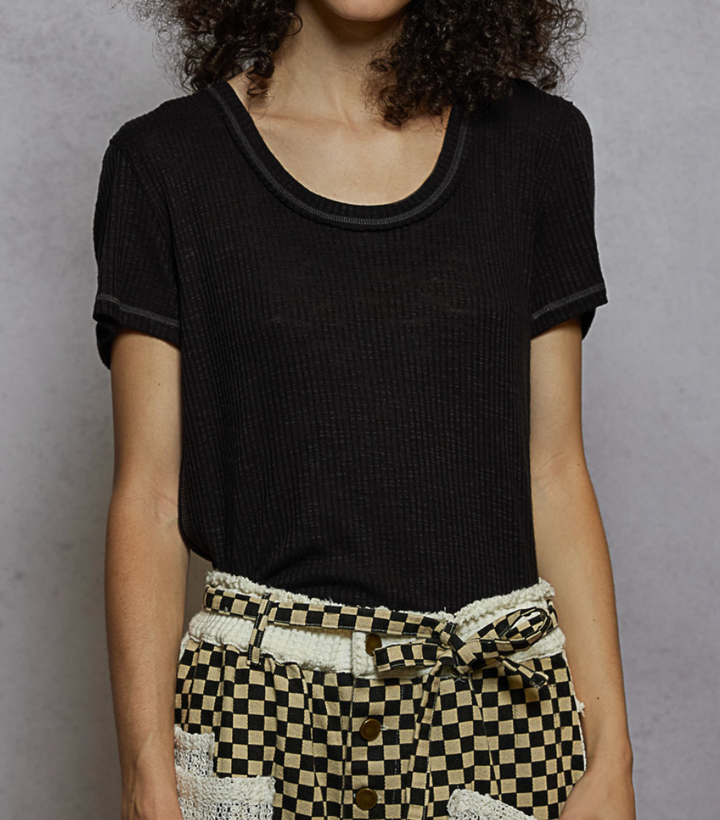 Ribbed Jersey Overlock Stitch Relaxed Top