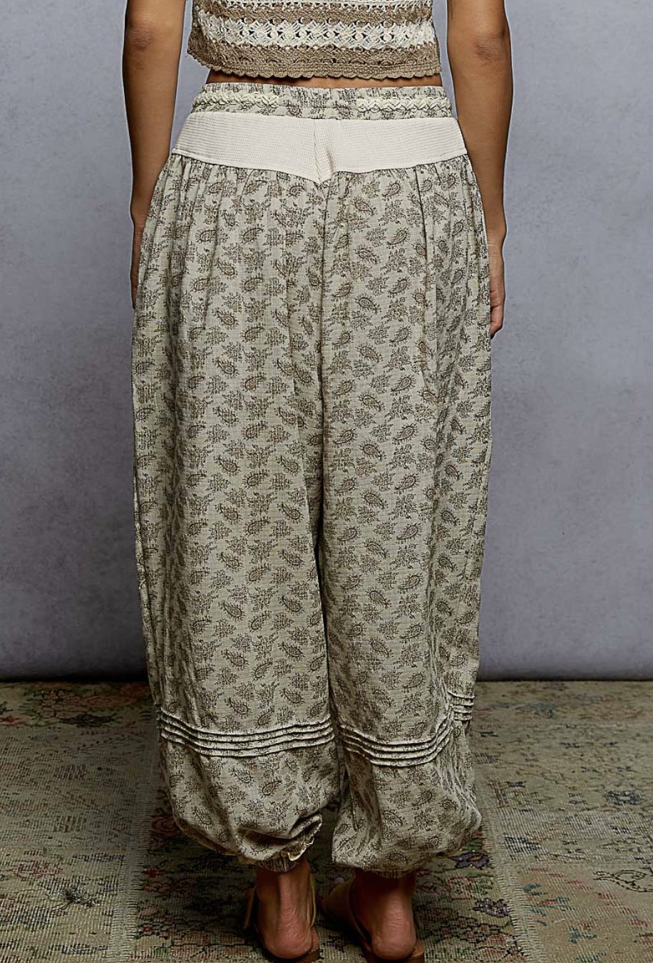 Embroidered Paisley Double Gauze Relaxed Pants