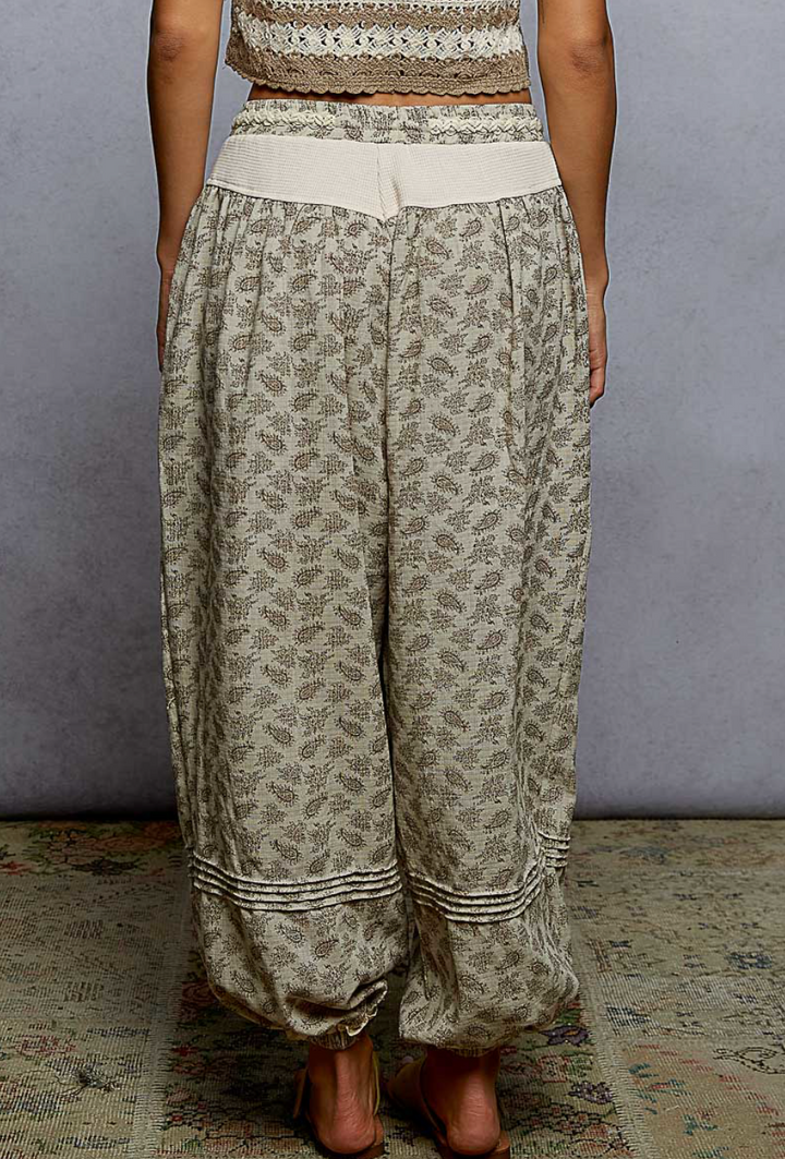 Embroidered Paisley Double Gauze Relaxed Pants