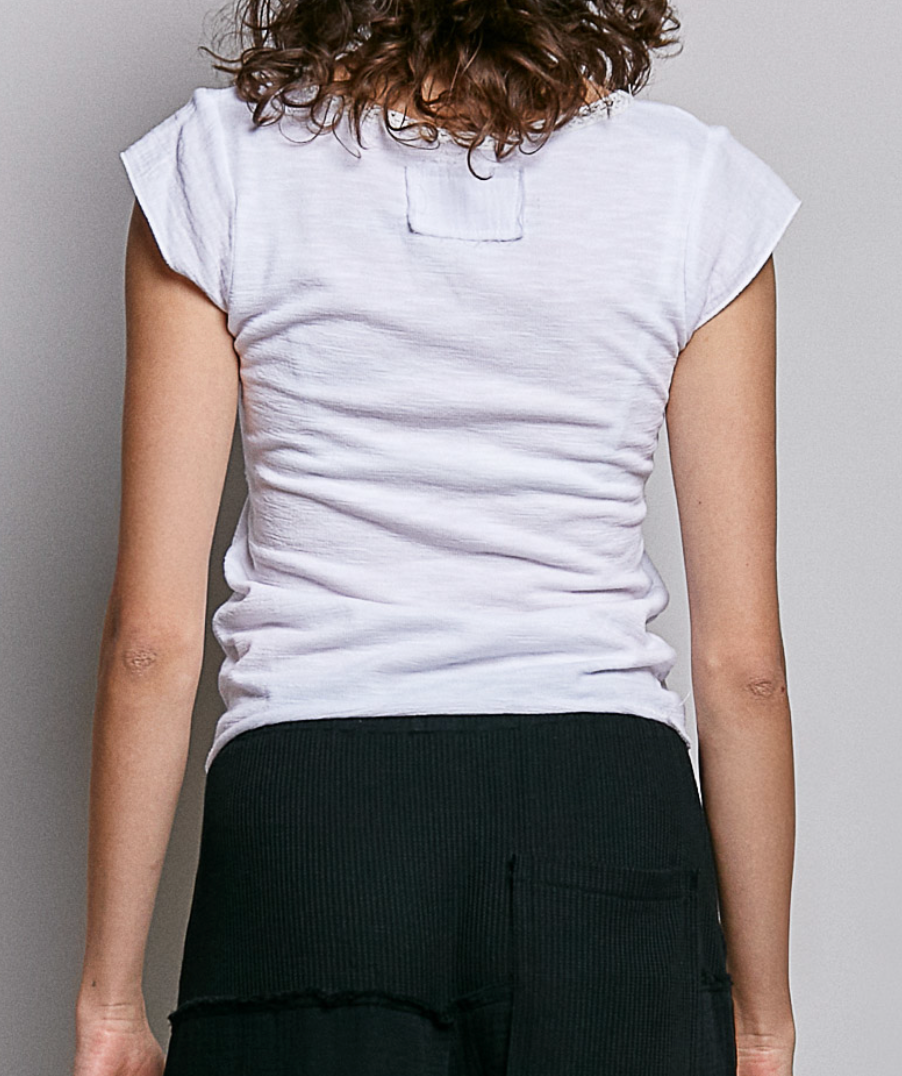 Crochet-Trim V-Neck Textured Knit Empire Top