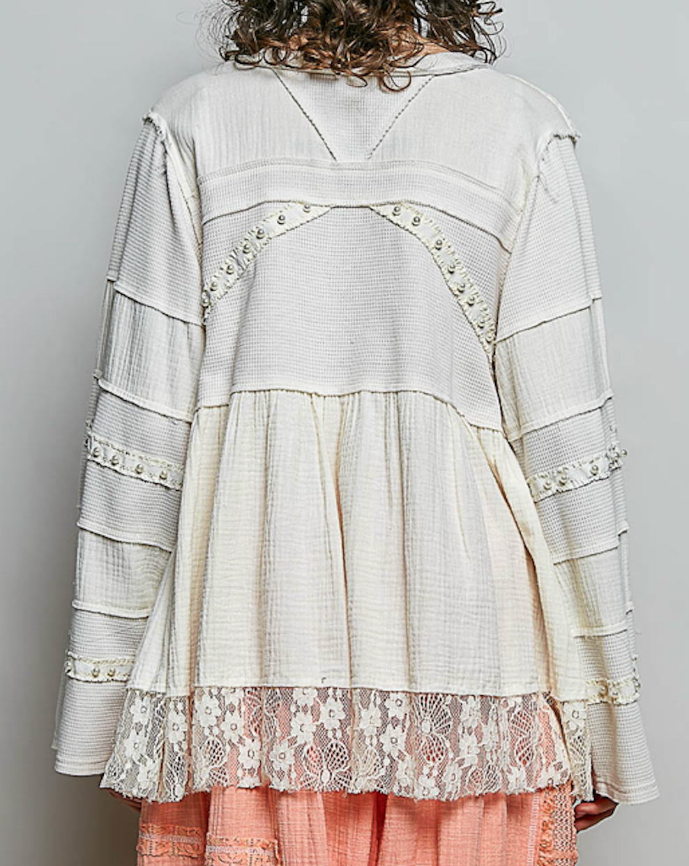 Lace-Detail V-Neck Double Gauze A-Line Top