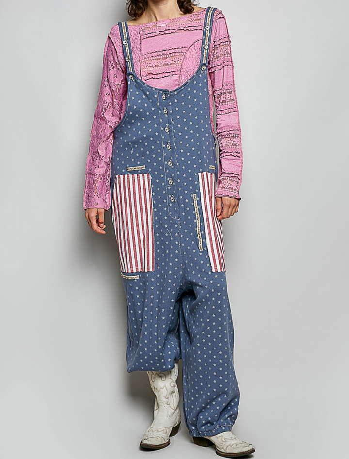 Embroidered Tape Stripe Oversized Jogger Overalls