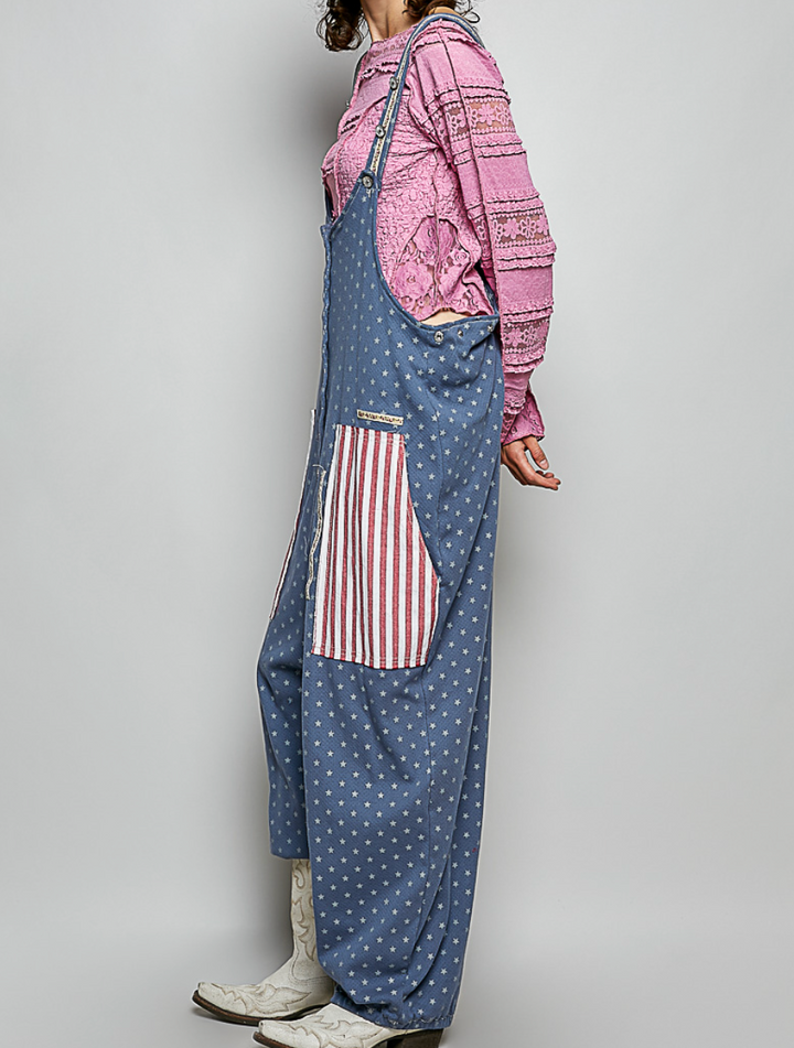 Embroidered Tape Stripe Oversized Jogger Overalls