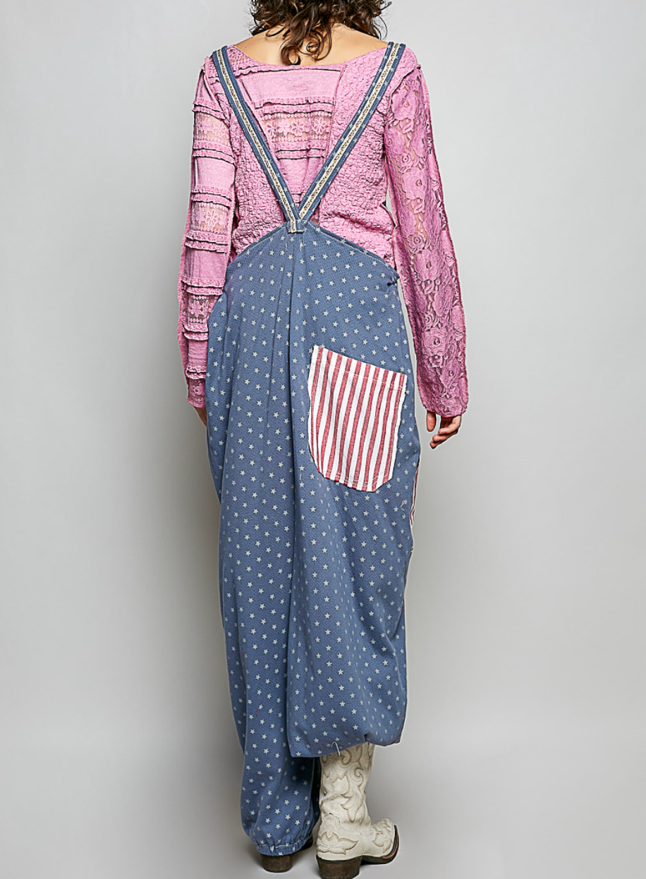 Embroidered Tape Stripe Oversized Jogger Overalls