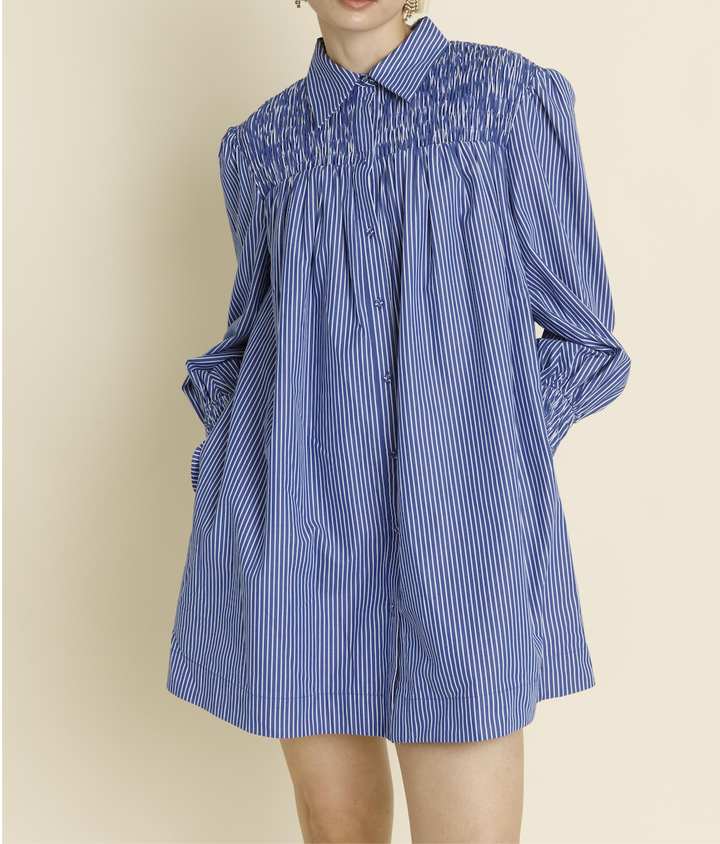 Smocked Stripe Shirt Dress