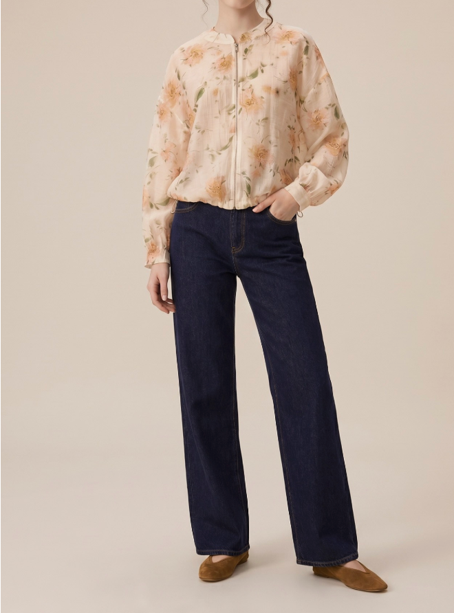 Printed Long Sleeved Zipper Jacket