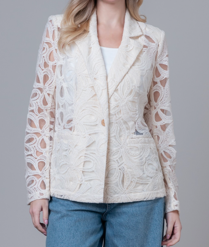 Long Sleeve One Button Lace Blazer