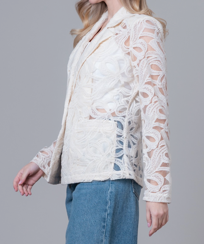 Long Sleeve One Button Lace Blazer