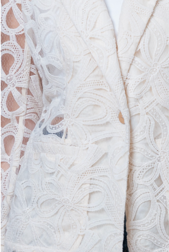 Long Sleeve One Button Lace Blazer