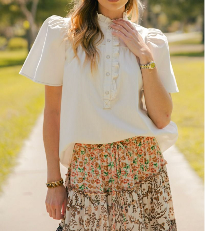 Washed Chambray Button Down Woven Top