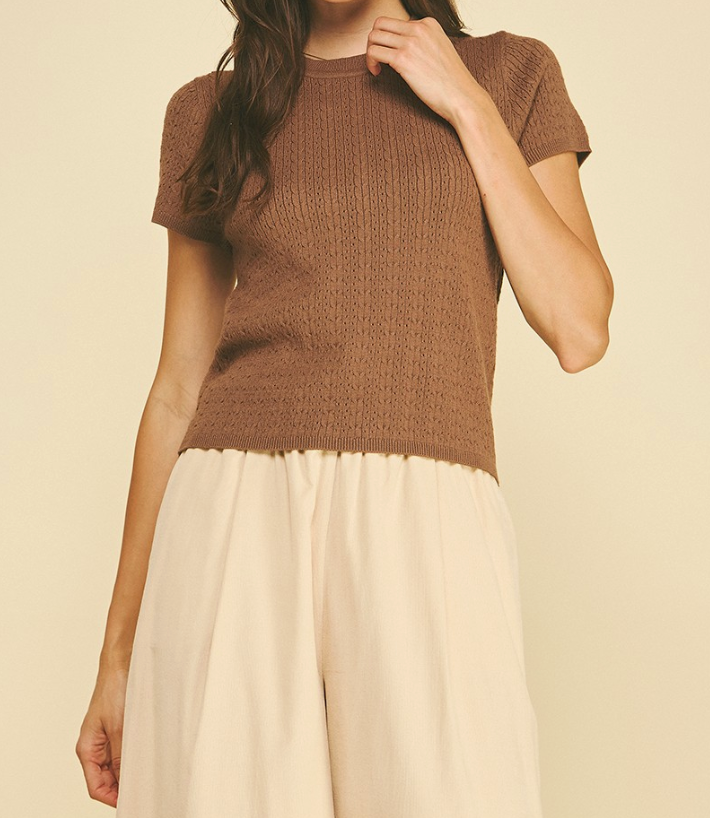 Pointelle Cable Knit Sweater