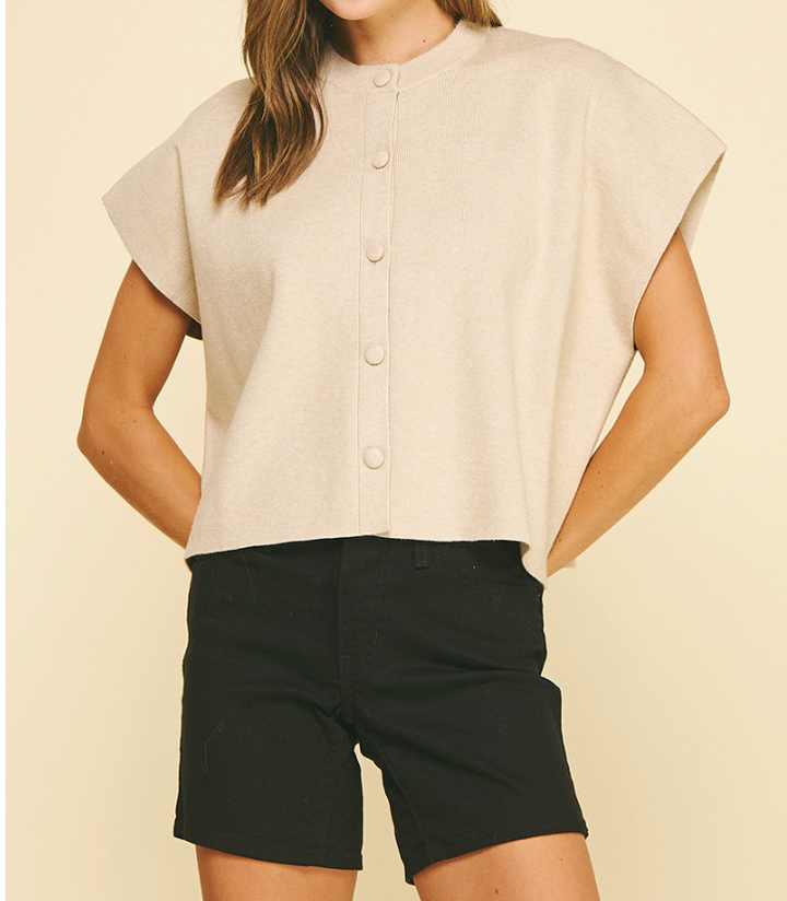 Button Down Cap Sleeve Sweater