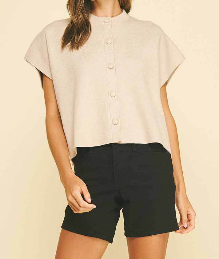 Button Down Cap Sleeve Sweater
