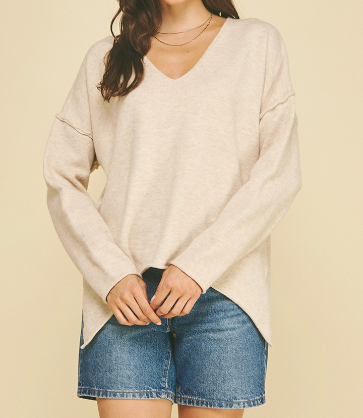 V-Neck Exposed Seam Sweater