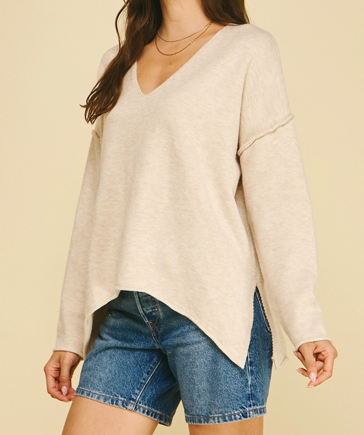 V-Neck Exposed Seam Sweater