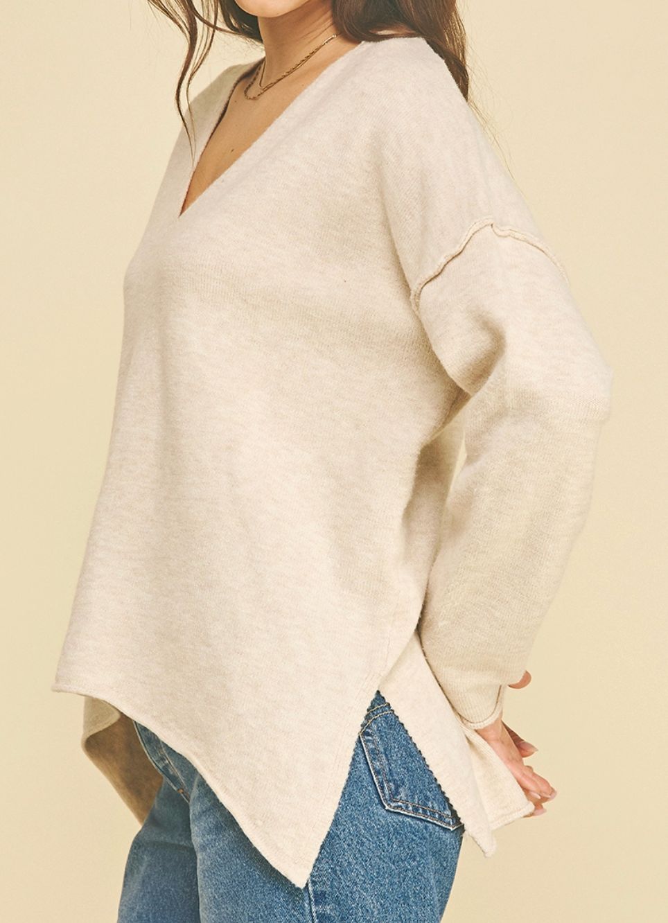 V-Neck Exposed Seam Sweater