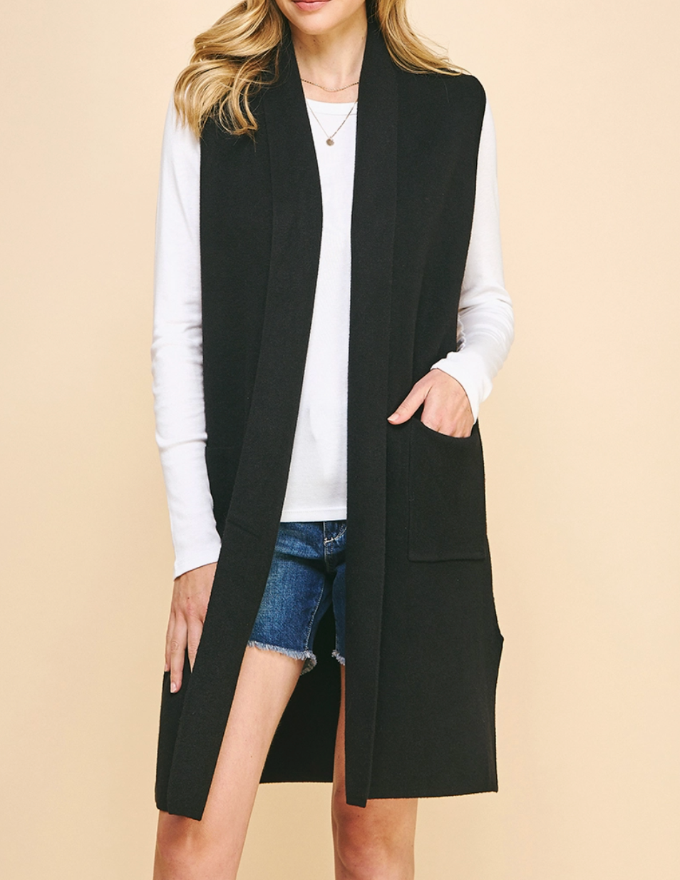 Sleeveless Open Knitted Cardigan