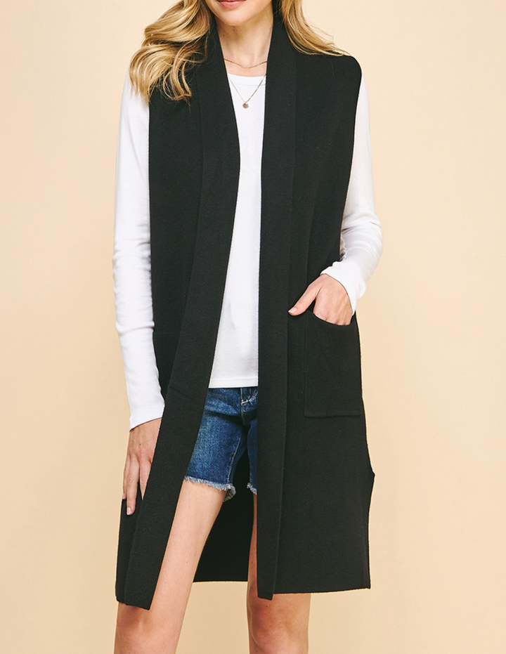 Sleeveless Open Knitted Cardigan