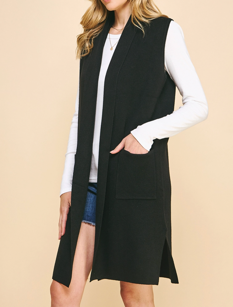 Sleeveless Open Knitted Cardigan
