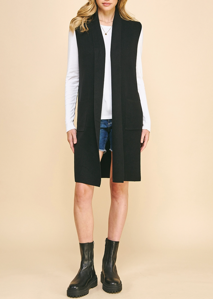 Sleeveless Open Knitted Cardigan