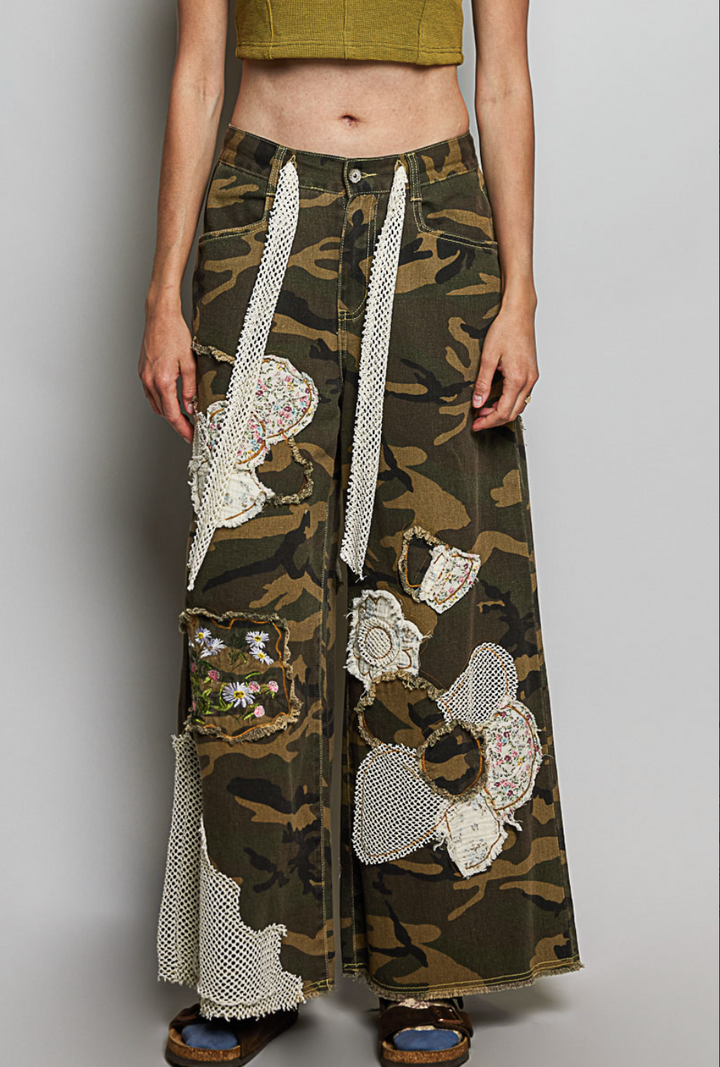Wide-leg Patchwork Woven Pants