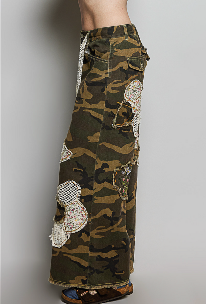 Wide-leg Patchwork Woven Pants