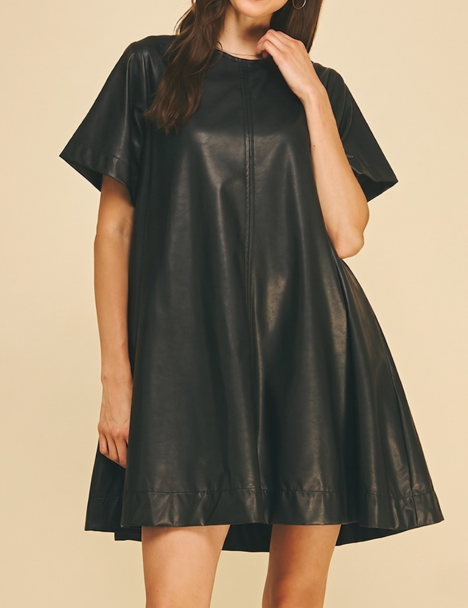 Faux Leather A-Line Dress