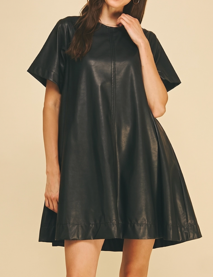 Faux Leather A-Line Dress