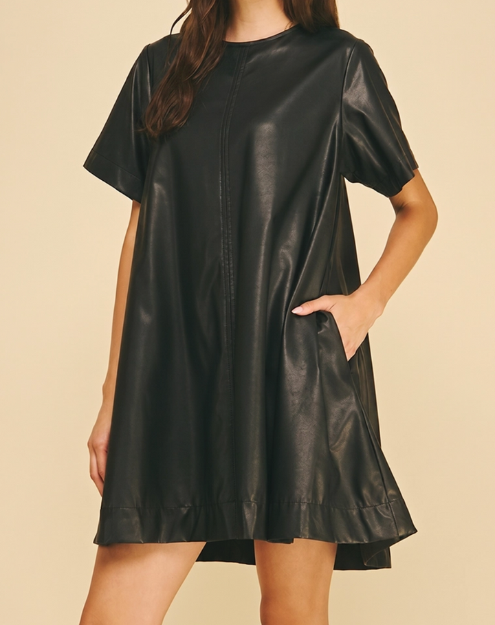 Faux Leather A-Line Dress