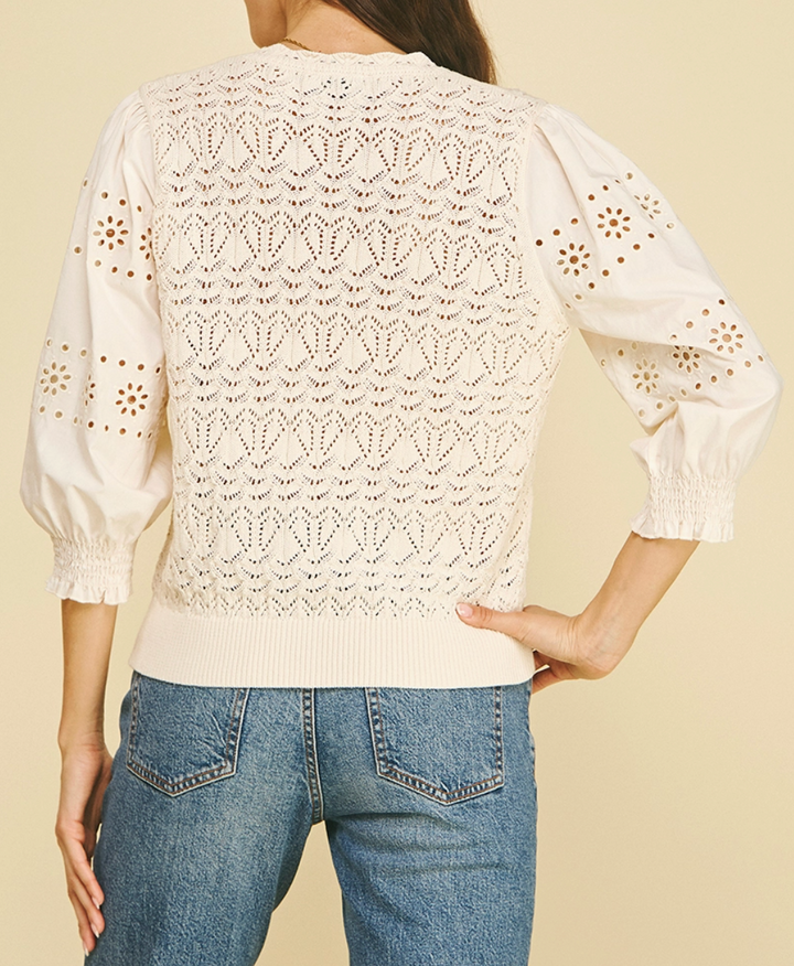 Eyelet & Knit Mixed Cardigan