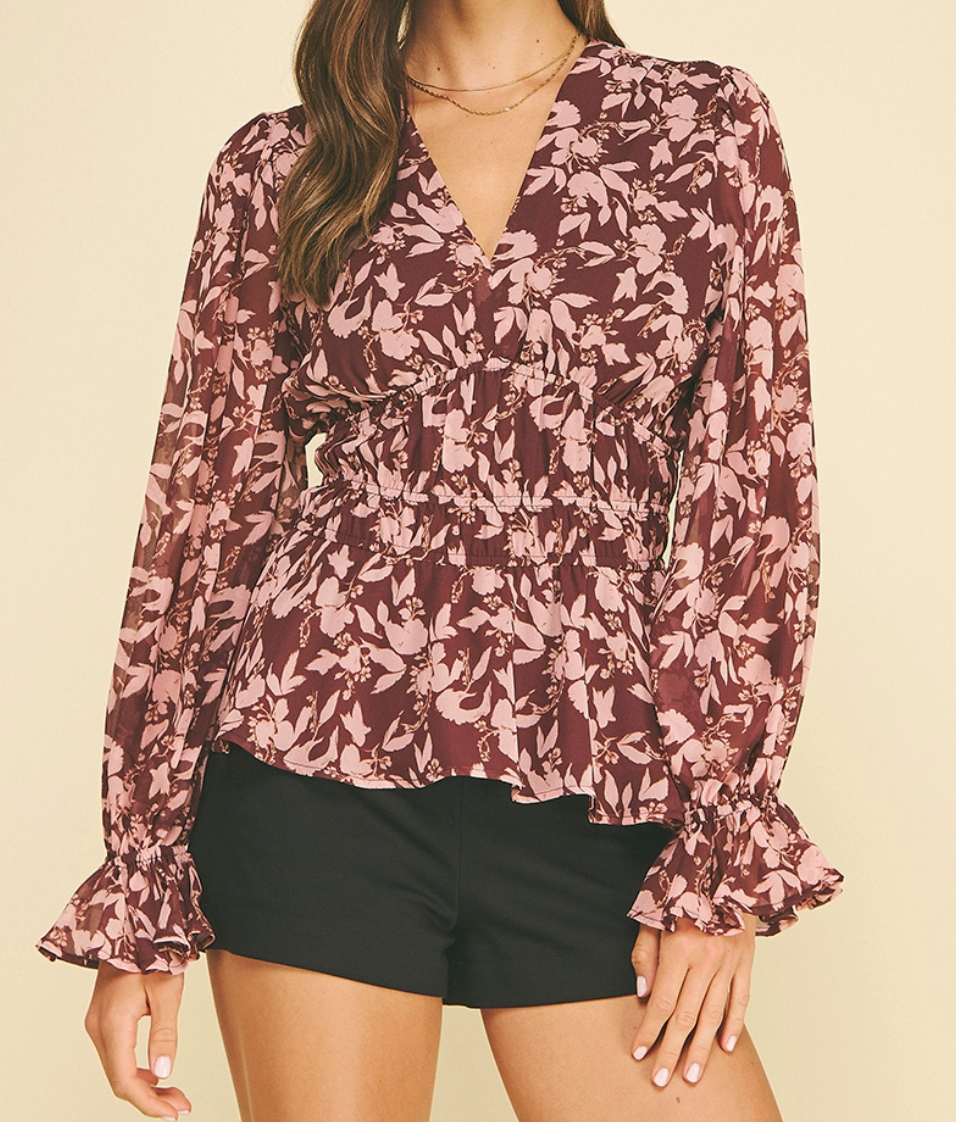 Floral V-Neck Smocked Blouse