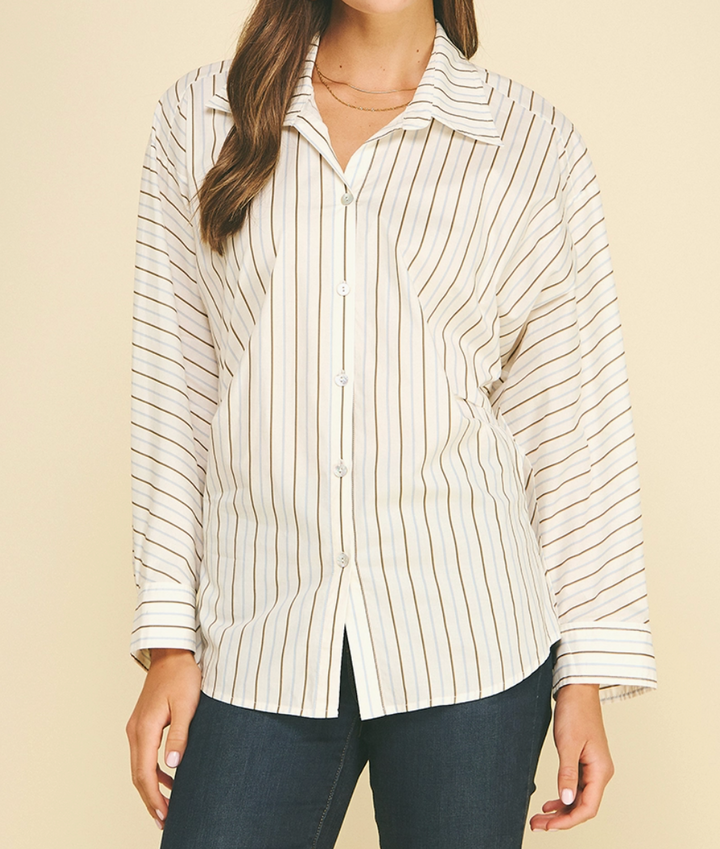 Striped Button Down Tucked Shirt