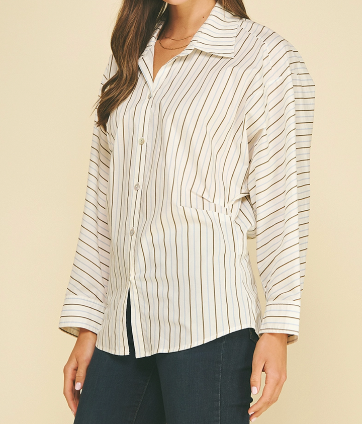 Striped Button Down Tucked Shirt