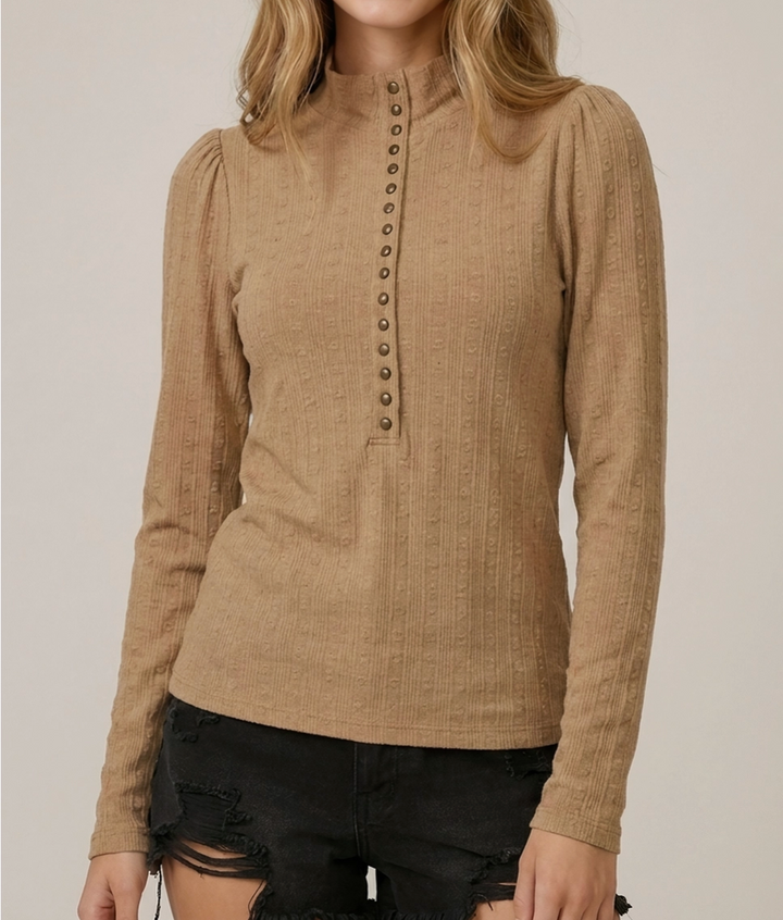 Ribbed Front Long Sleeve Top