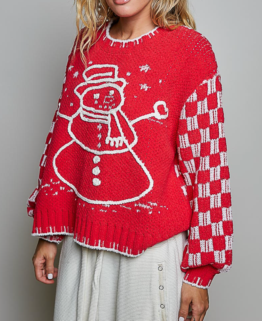 Chenille Snowman Embroidery Sweater