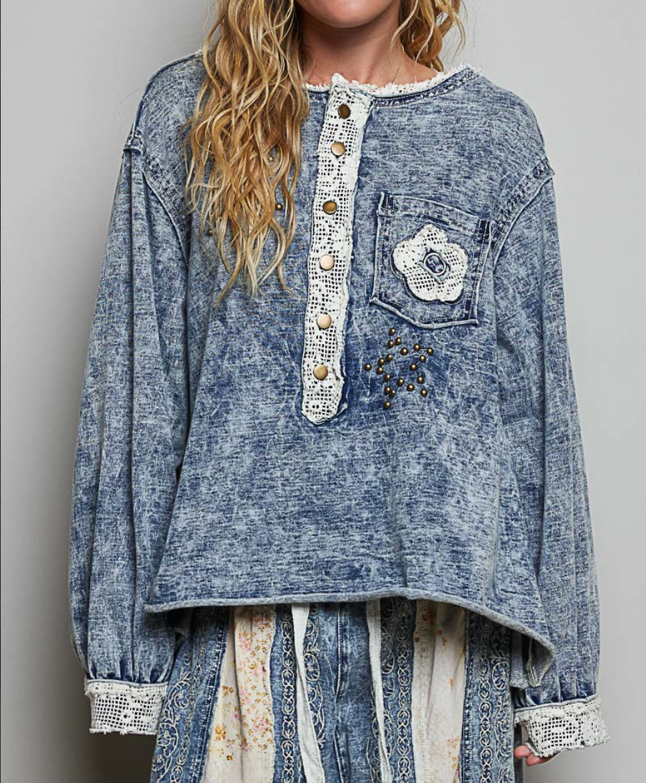 French Terry Crochet Pocket Top