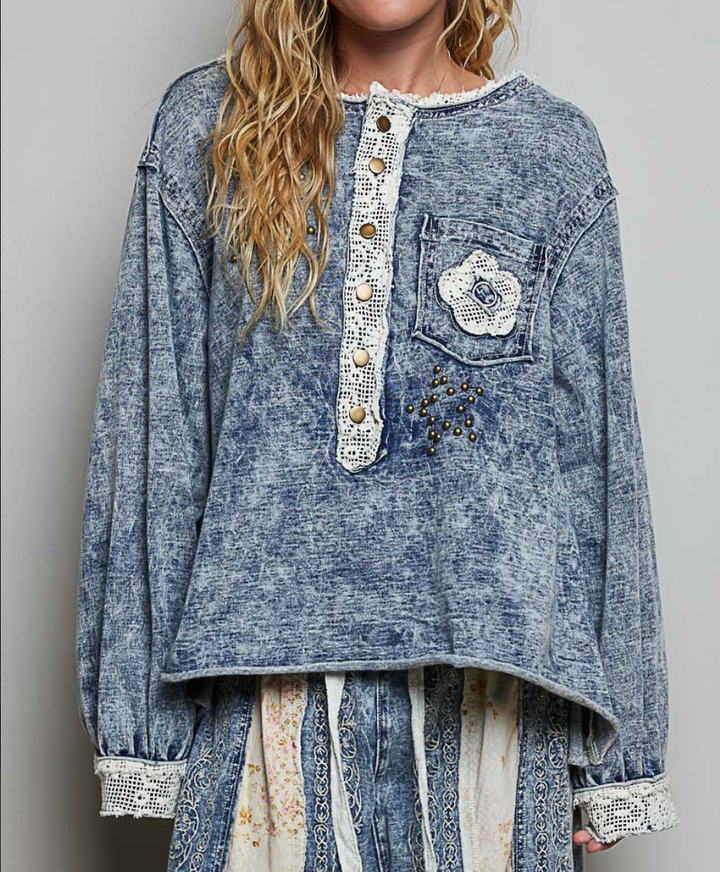 French Terry Crochet Pocket Top