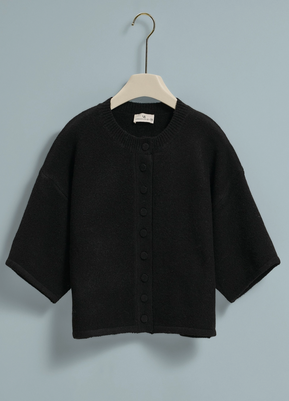 Cropped Knit Button-Front Cardigan Dropped Shoulder