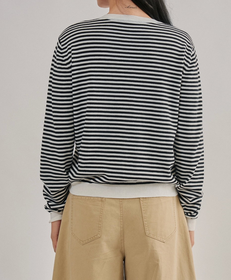 Breton Striped Knit Button Front Cardigan