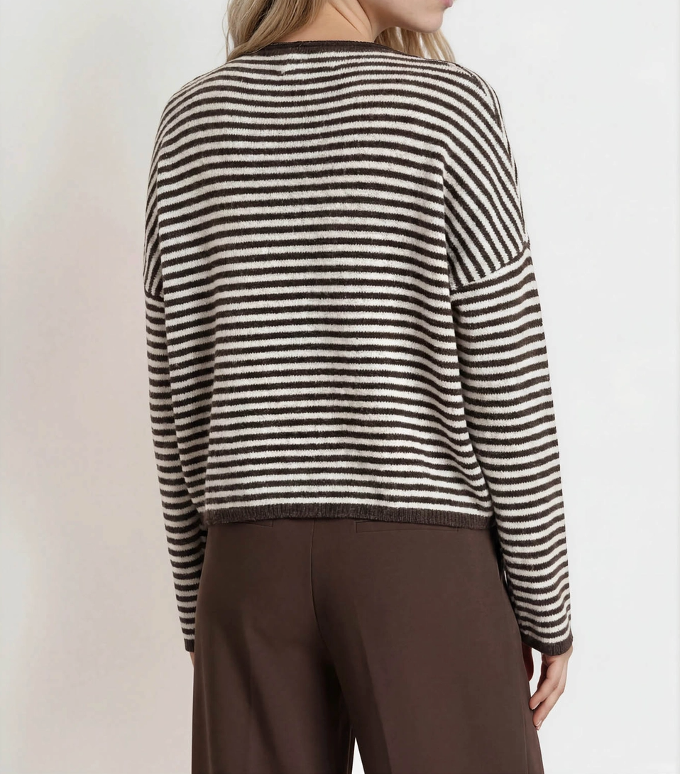 Stripe Raw Edge Drop Shoulder Knit Cardigan